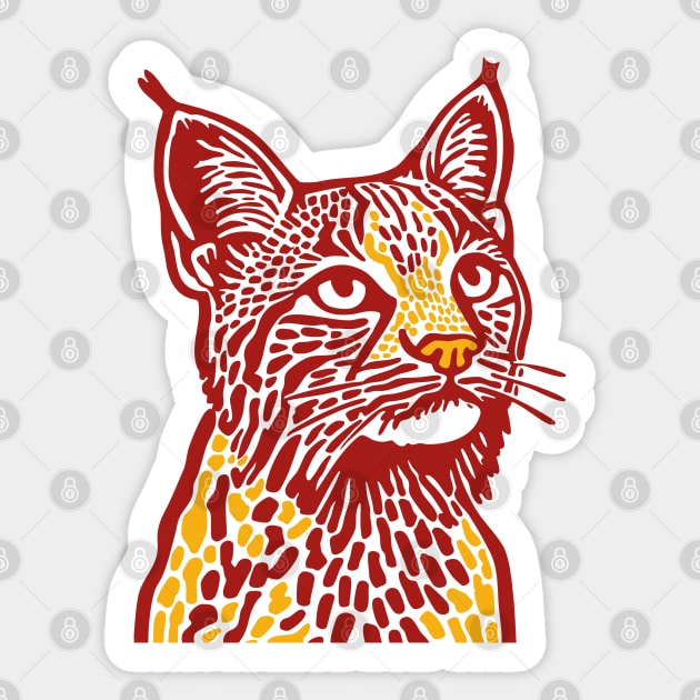 Red Bobcat Linocut Art - Feline Lover Gift Sticker by TuncGK